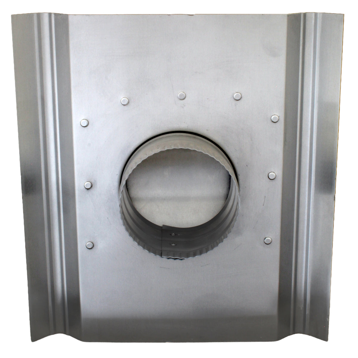 Gendzl Gooseneck Vent with SM-rib Flange, Tailpipe, Damper, & Screen | Model GZL-4-SM-rib | 4-Inch Diameter | For SM-rib Panel Roofs