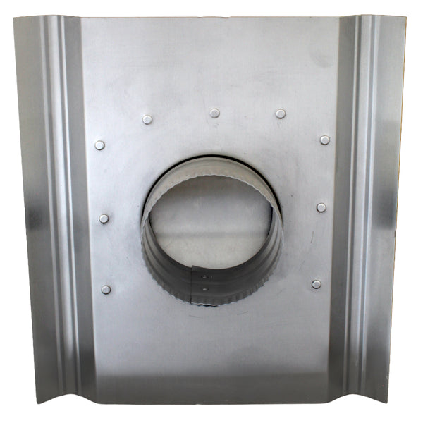 Gendzl Gooseneck Vent with SM-rib Flange, Tailpipe, Damper, & Screen | Model GZL-4-SM-rib | 4-Inch Diameter | For SM-rib Panel Roofs | Bottom View