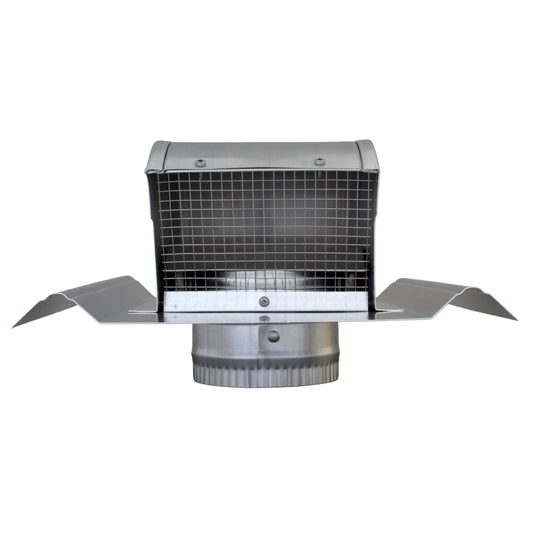 Gendzl Gooseneck Vent with SM-rib Flange, Tailpipe, Damper, & Screen | Model GZL-4-SM-rib | 4-Inch Diameter | For SM-rib Panel Roofs