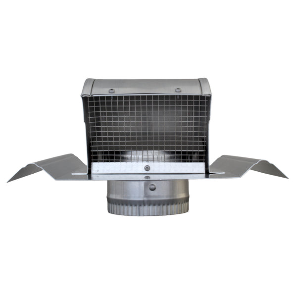Gendzl Gooseneck Vent with SM-rib Flange, Tailpipe, Damper, & Screen | Model GZL-4-SM-rib | 4-Inch Diameter | For SM-rib Panel Roofs | Front View