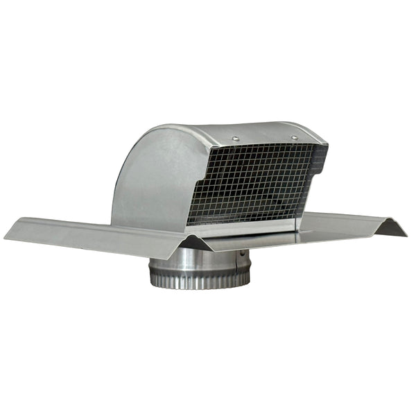 Gendzl Gooseneck Vent with SM-rib Flange, Tailpipe, Damper, & Screen | Model GZL-4-SM-rib | 4-Inch Diameter | For SM-rib Panel Roofs | Side View
