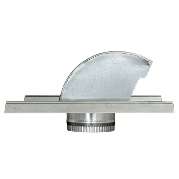 Gendzl Gooseneck Vent with SM-rib Flange, Tailpipe, Damper, & Screen | Model GZL-4-SM-rib | 4-Inch Diameter | For SM-rib Panel Roofs | Side View