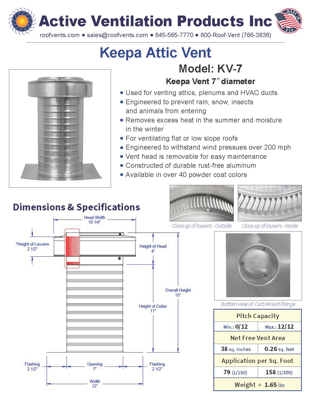 Flat Roof Attic Vent - Keepa Vent | 7" Diameter | Flat Base | 38 Sq. In. NFA