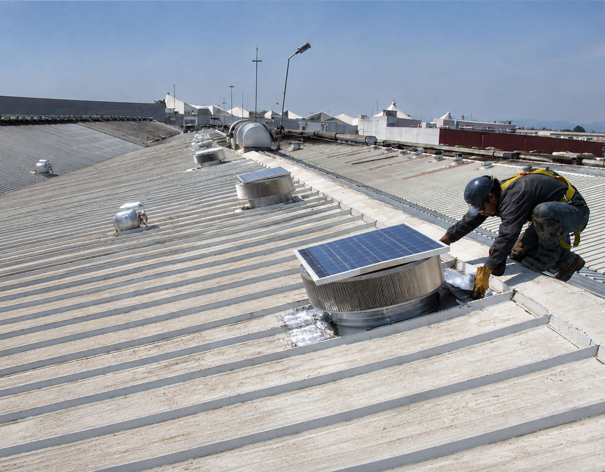 Worker installing an AVP solar aura vent.