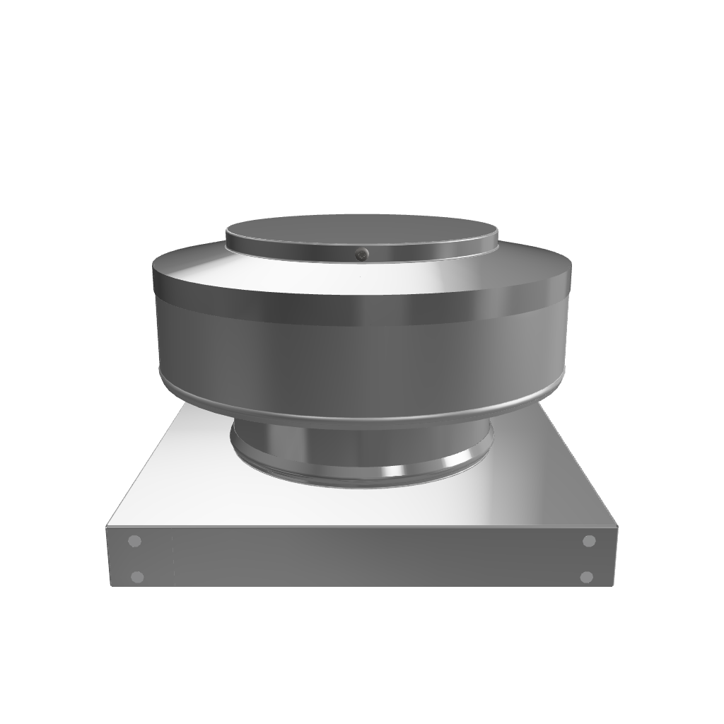 3D view 6 inch diameter roof vent 2 inch tall collar with curb mount base