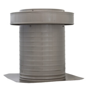 10 inch Commercial Attic Vent Cap | 10 inch Roof Vent | KV-10-WD in Weatherwood Quartz Grey -- Askew View of Side